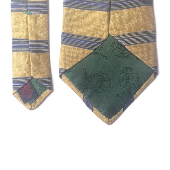TOMMY HILFIGER Silk Tie Gold and Blue Stripes Extra Long - Picture 5 of 8